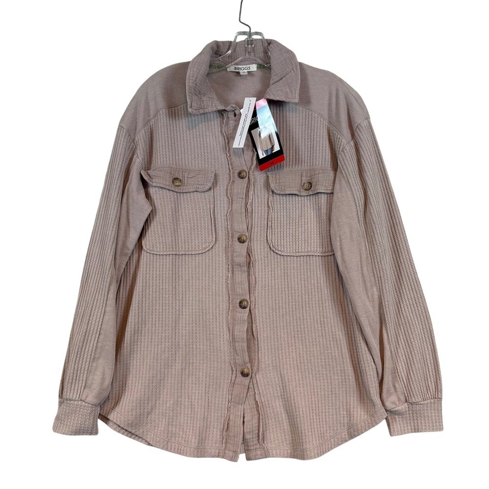 NWT Briggs Women Mauve Waffle Knit Mixed Media Button Front Shacket Med Layering